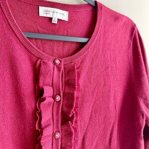 Jones New York Raspberry Ruffle Front Cardigan Button Up Sweater
